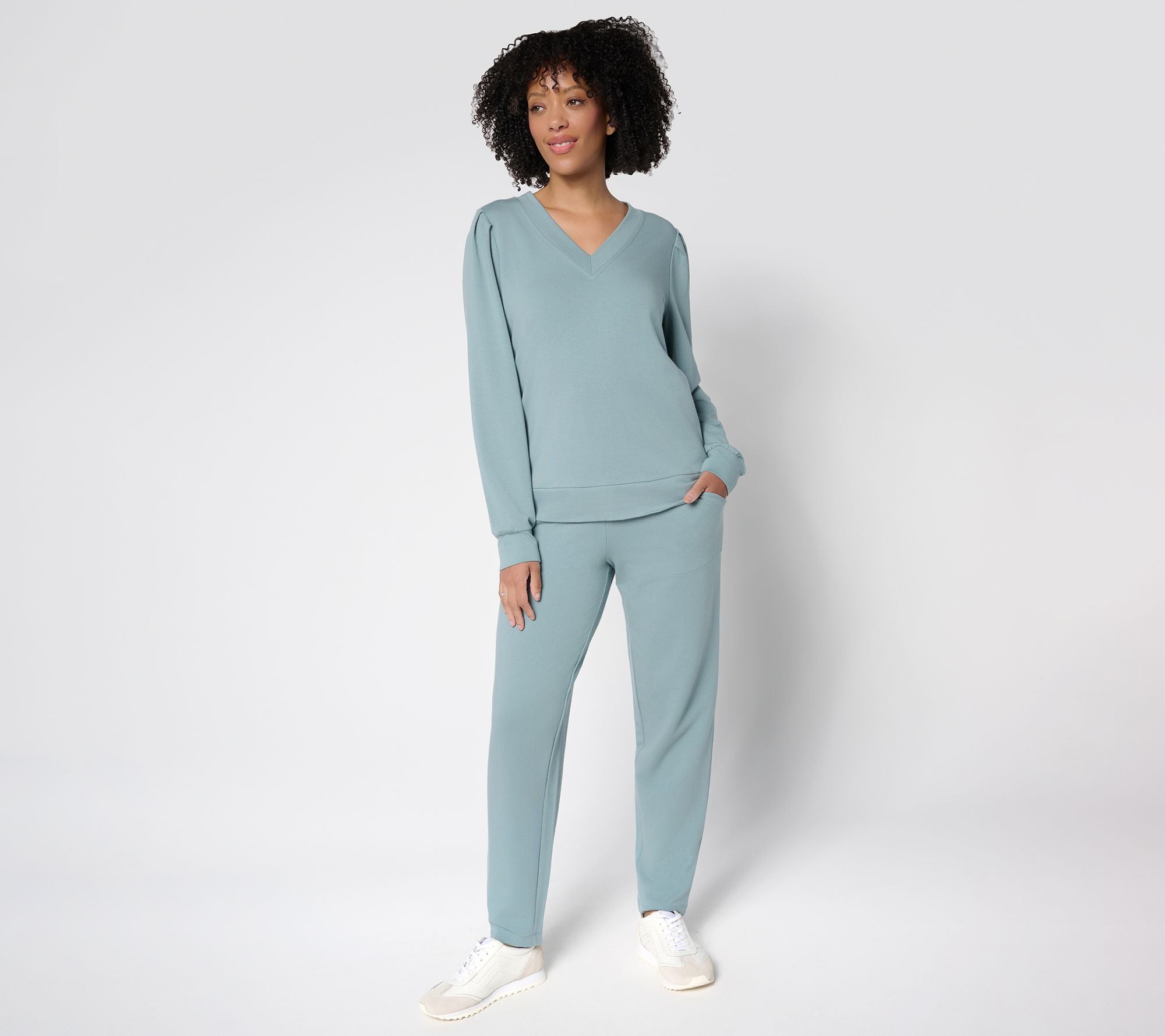 Cozy Knit French Terry Top & Pants Set - Slate Blue
