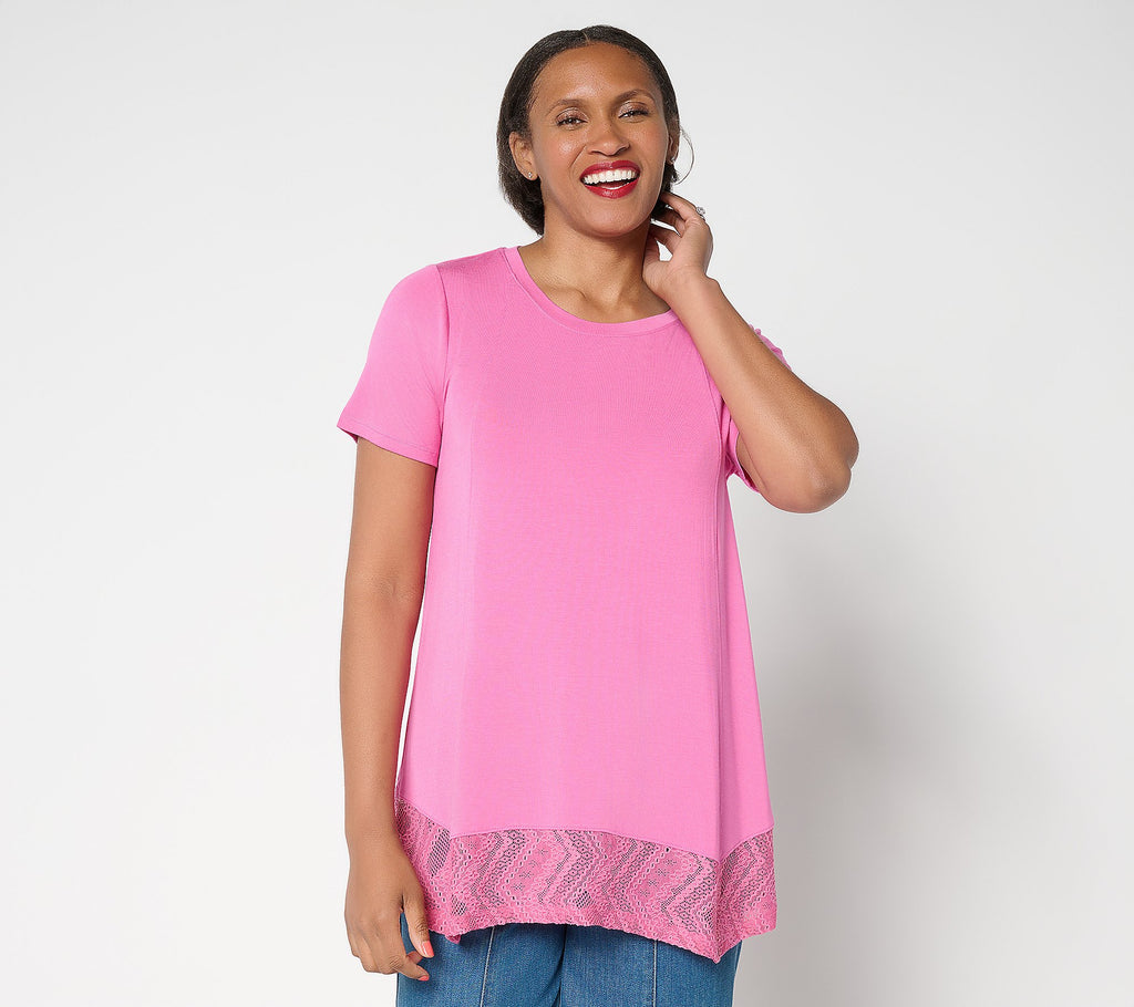 Short Sleeve Tee with Lace Trim