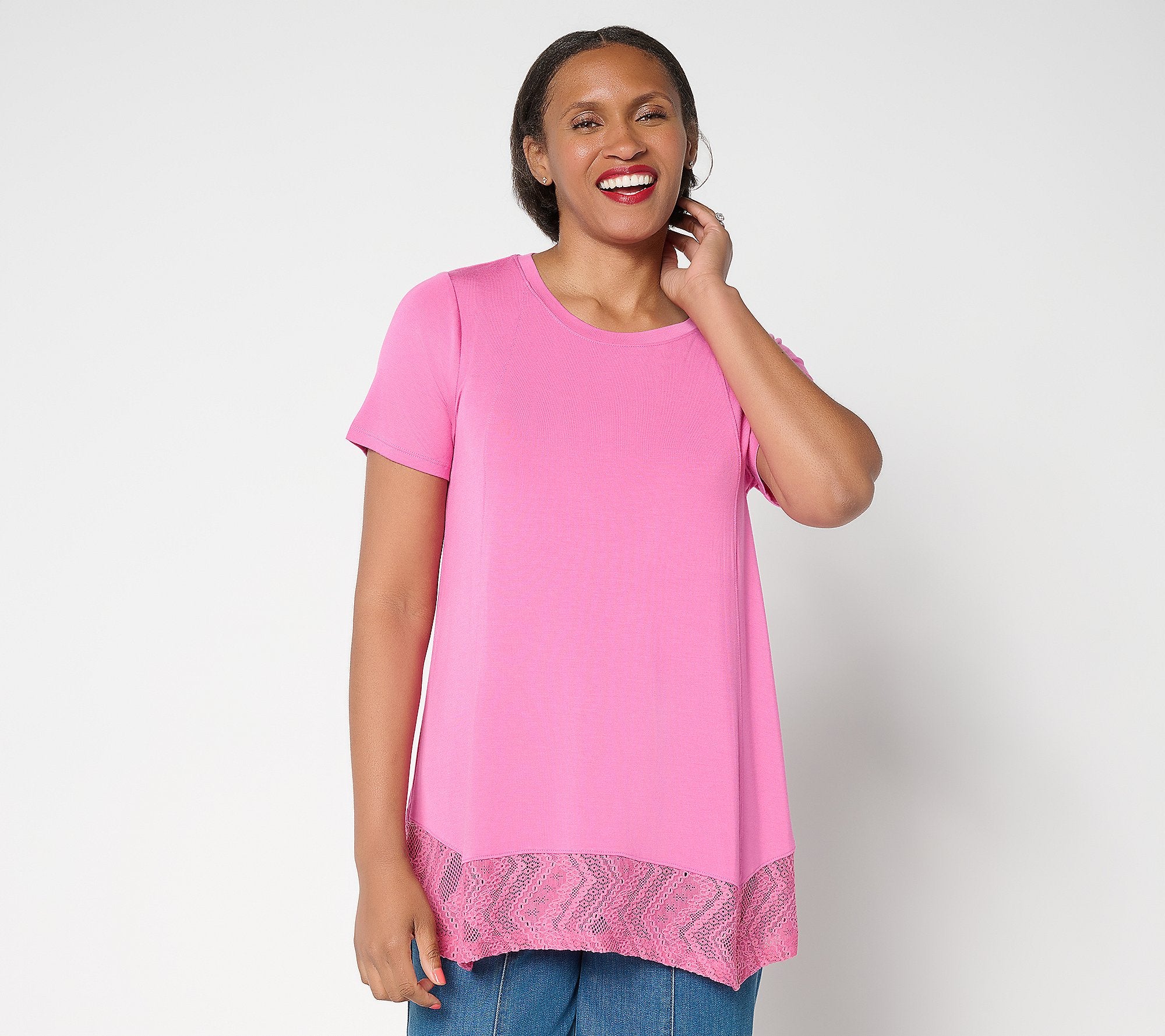 Short Sleeve Tee with Lace Trim