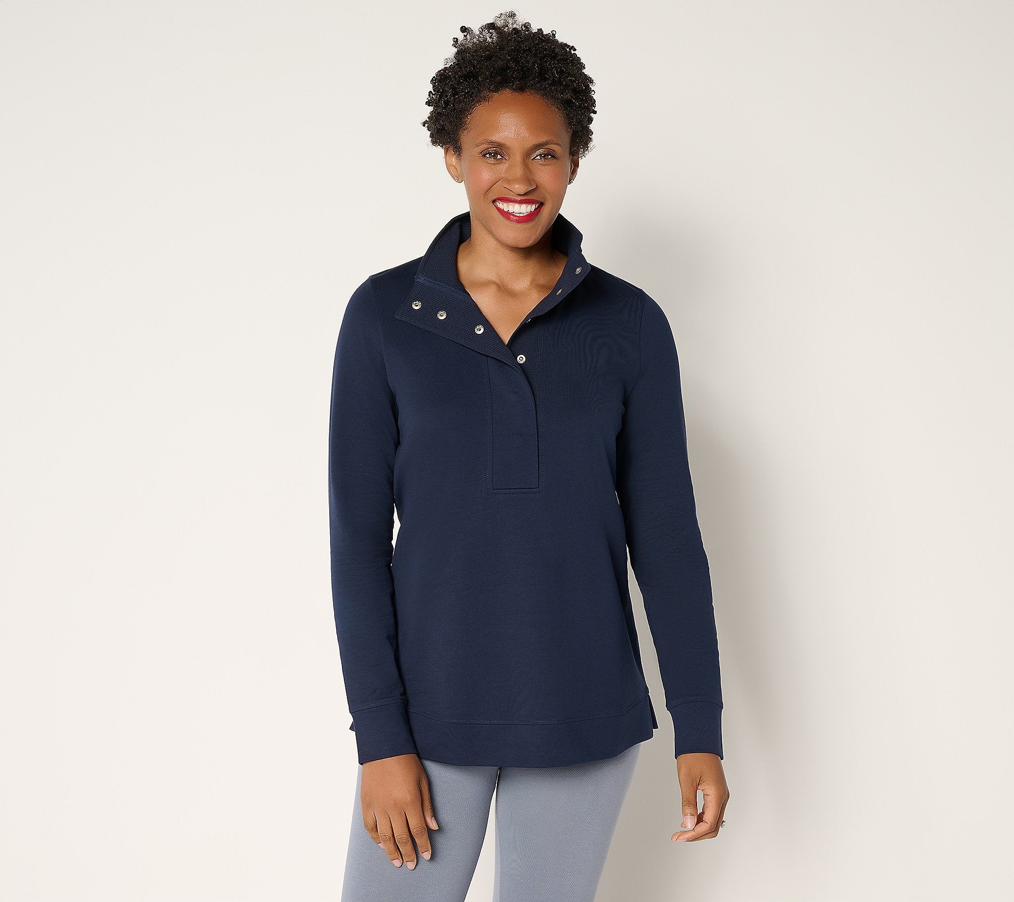 Active French Terry Snap Top with Waffle Collar