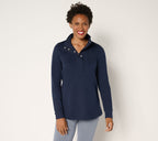 Active French Terry Snap Top with Waffle Collar - Navy