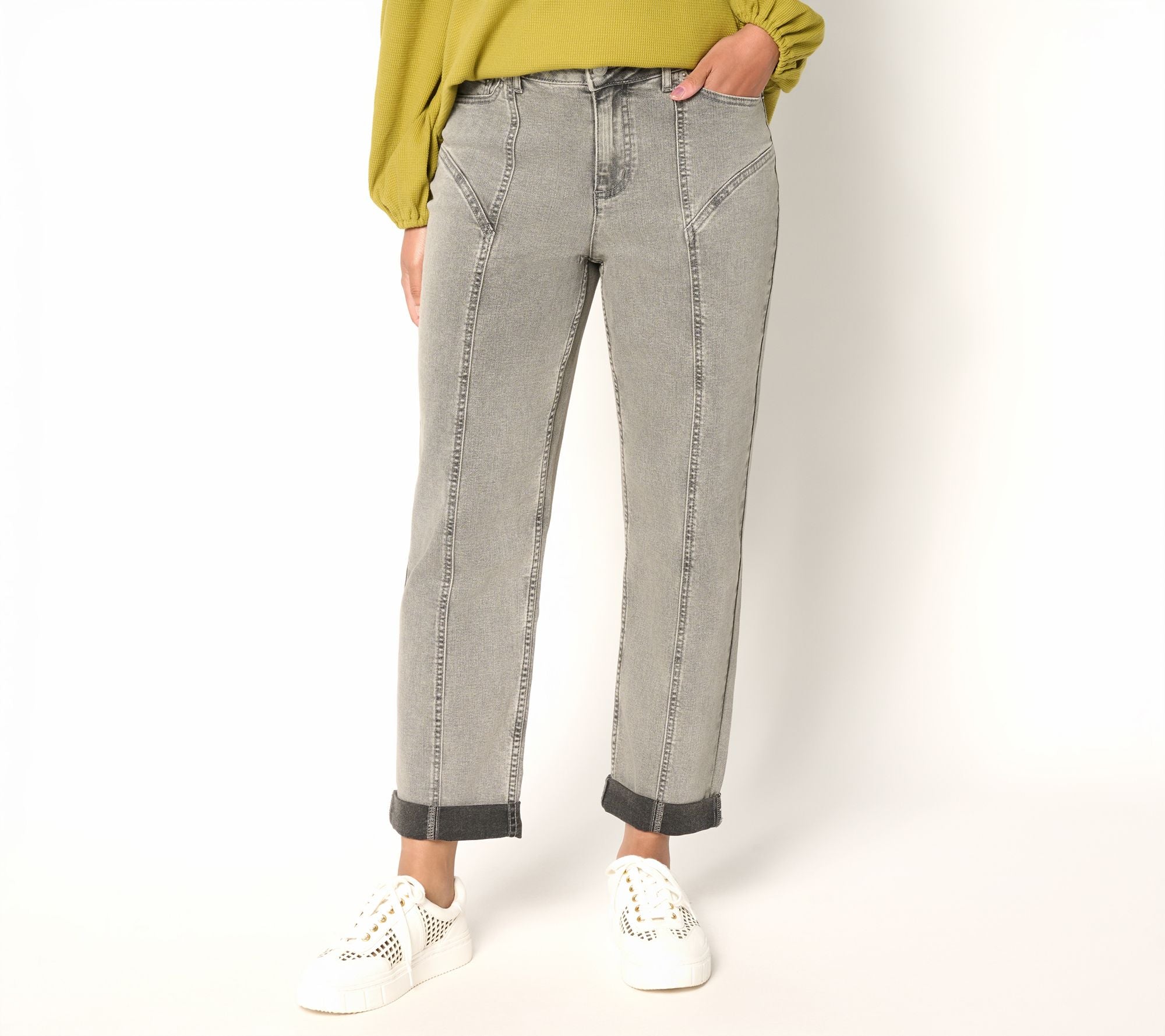 Grey Wash Seamed Boyfriend Jeans - Grey Wash