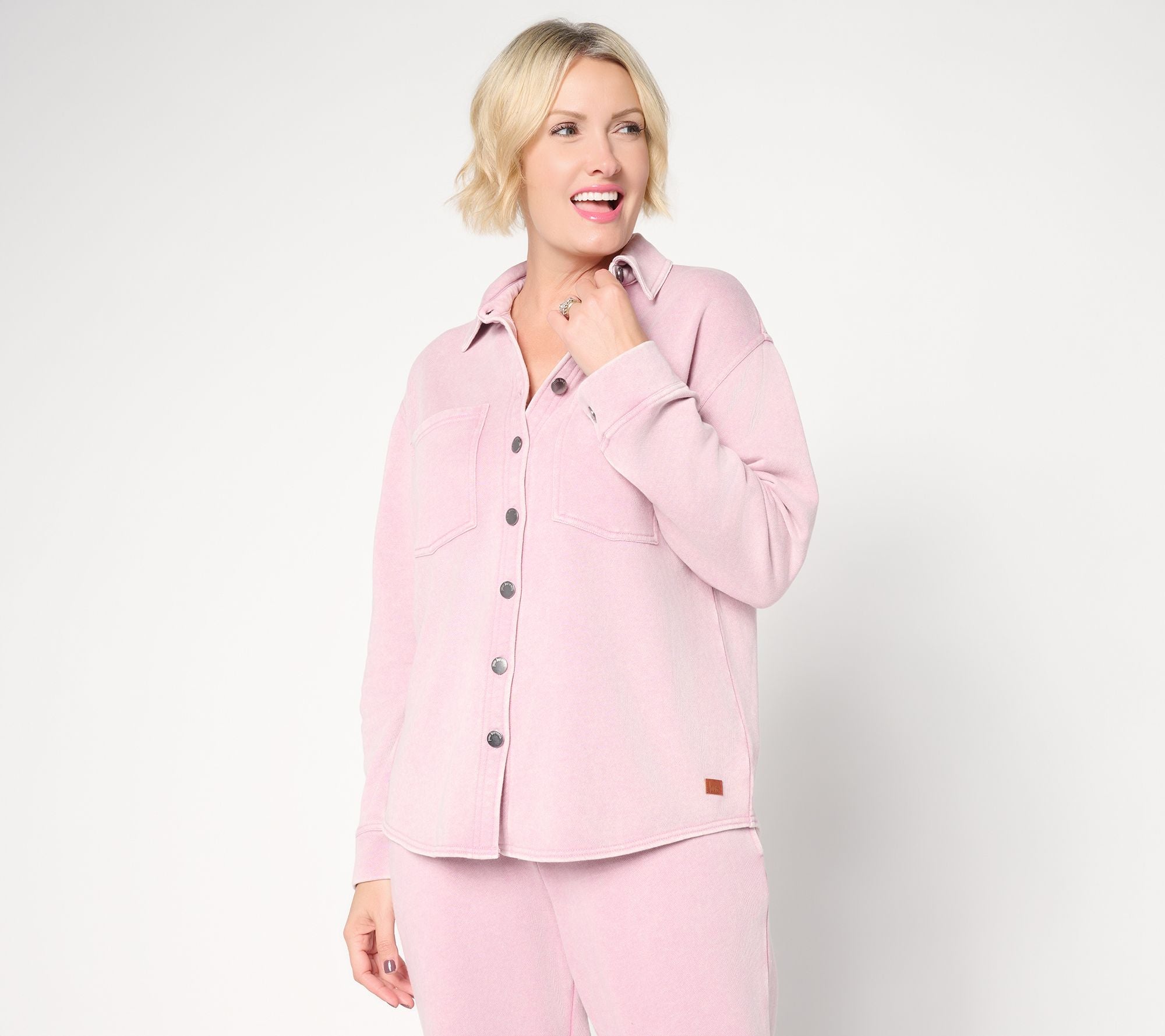French Terry Button Front Shirt - Mauve Shadow