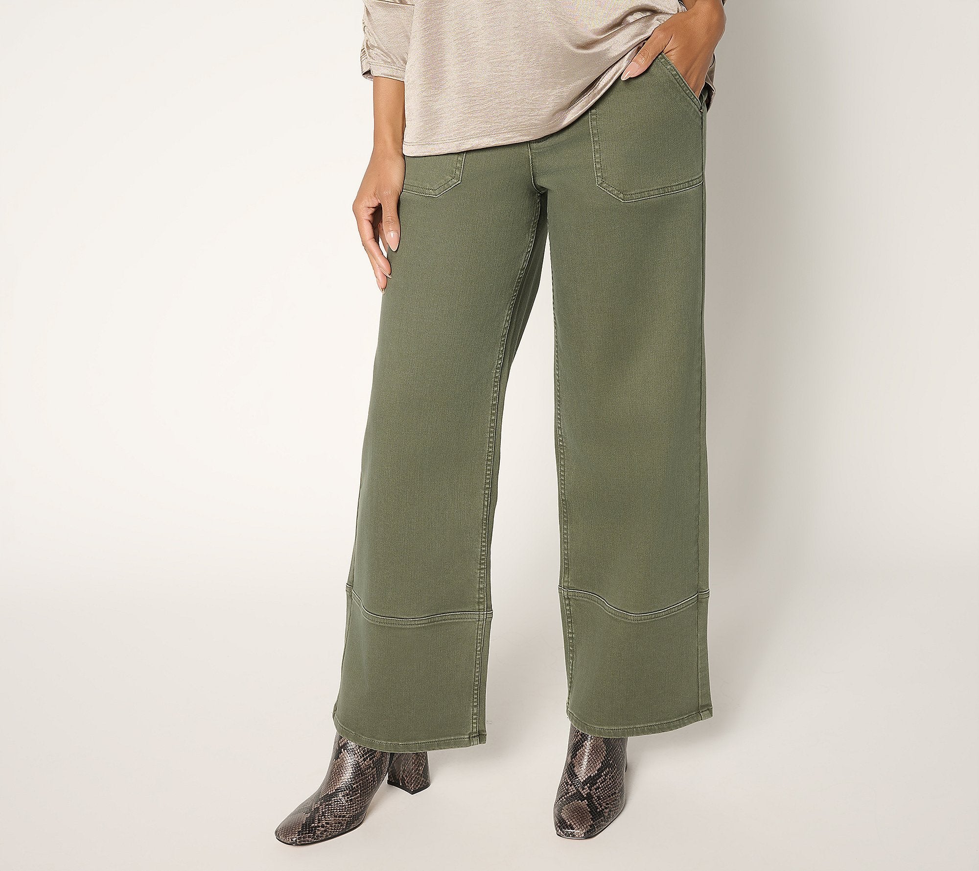 Color Full Length Wide Leg Jeans