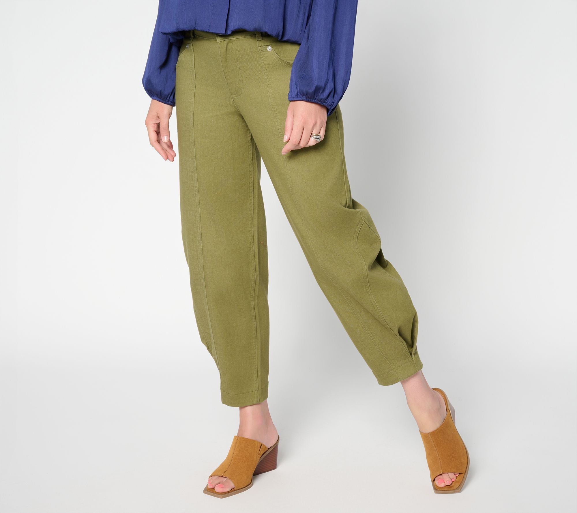 Color Seam Barrel Leg Jean - Capulet Olive