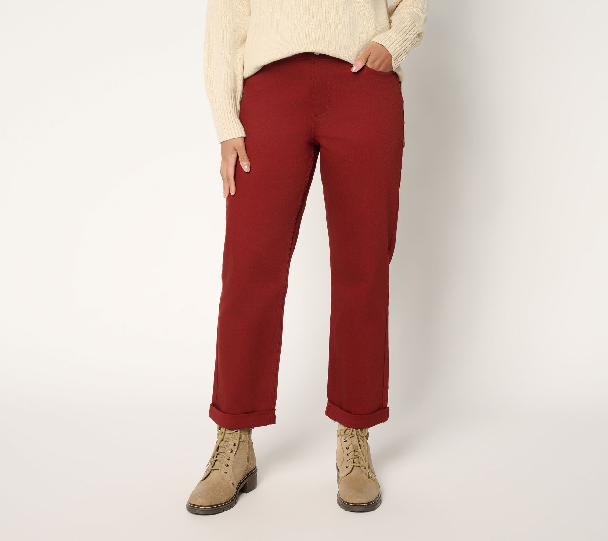 Color Denim Boyfriend Jean - Fired Brick