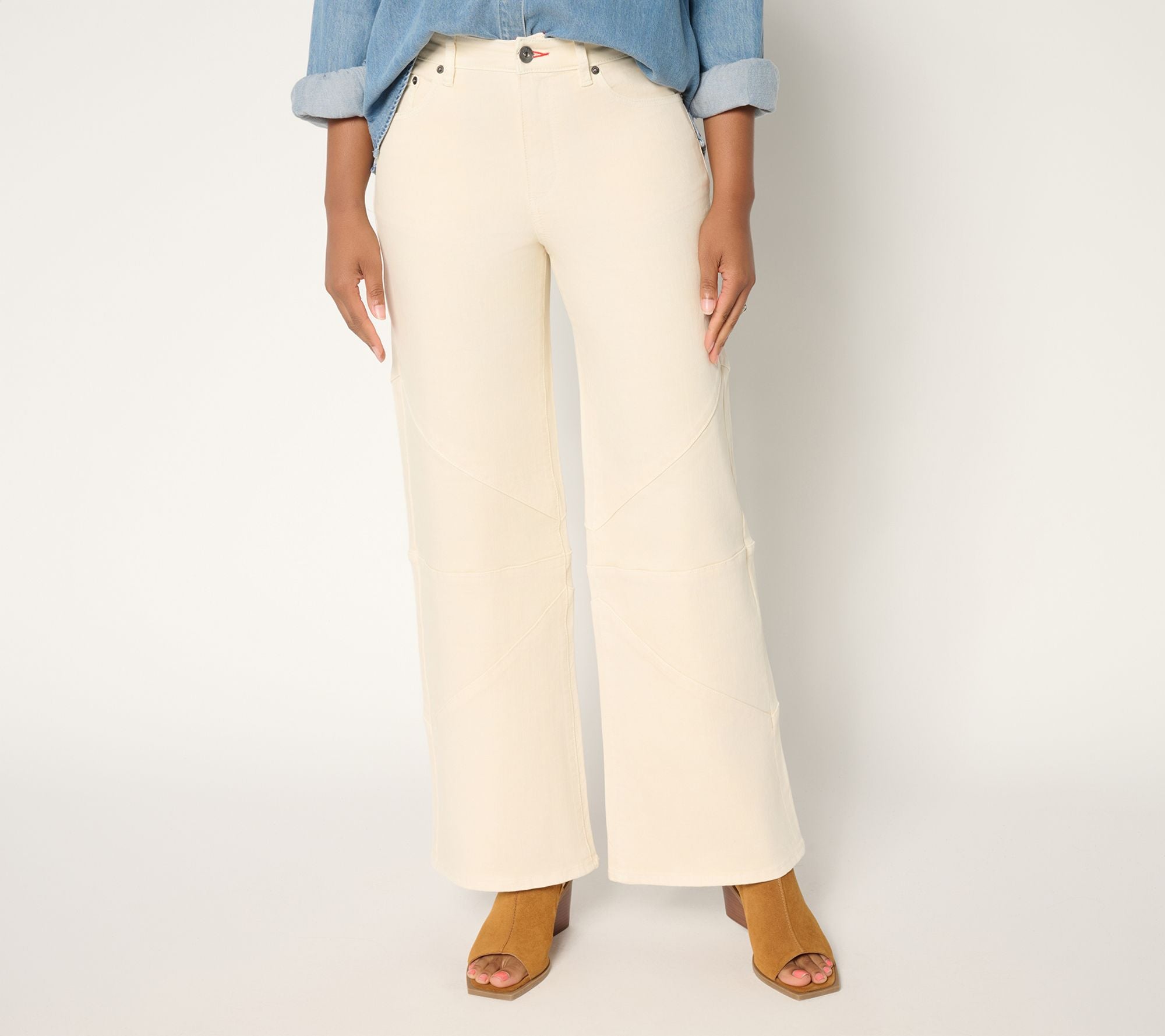 Full Leg Jeans with Seamed Knee - Natural - Natural