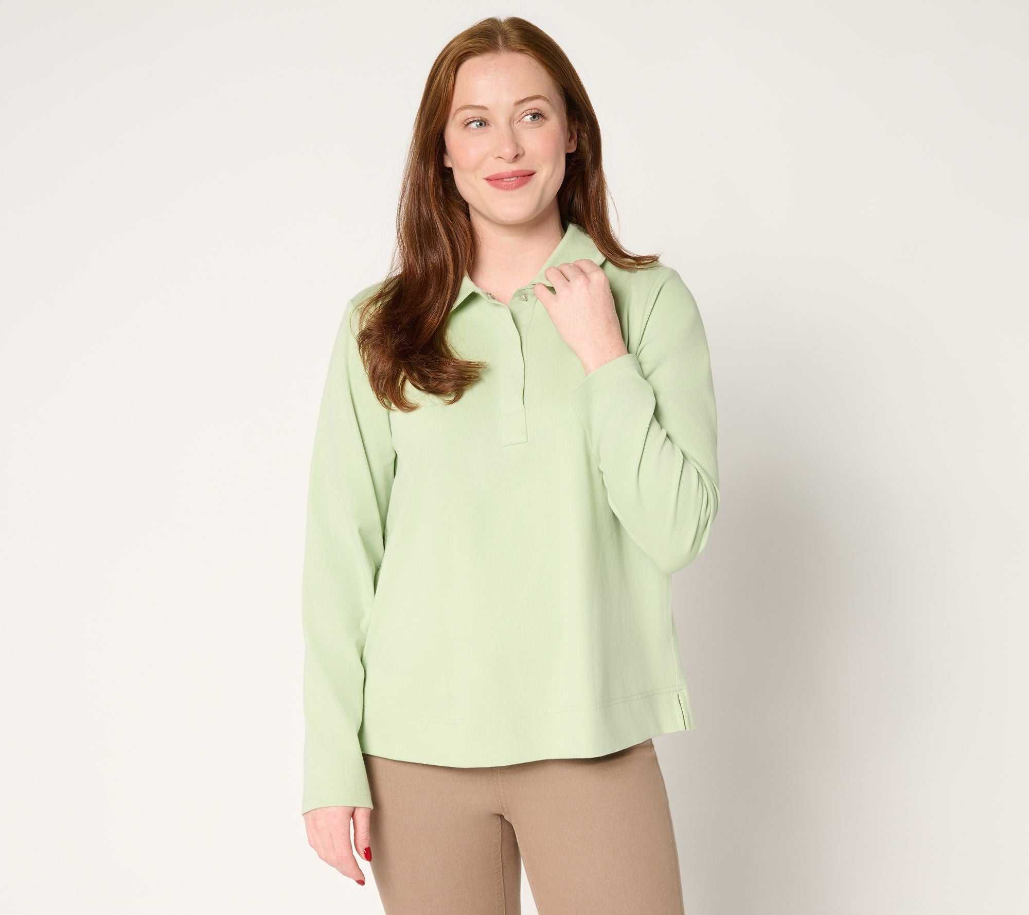 Comfy Knit Air Collared Popover Top w/ Pockets - Sage