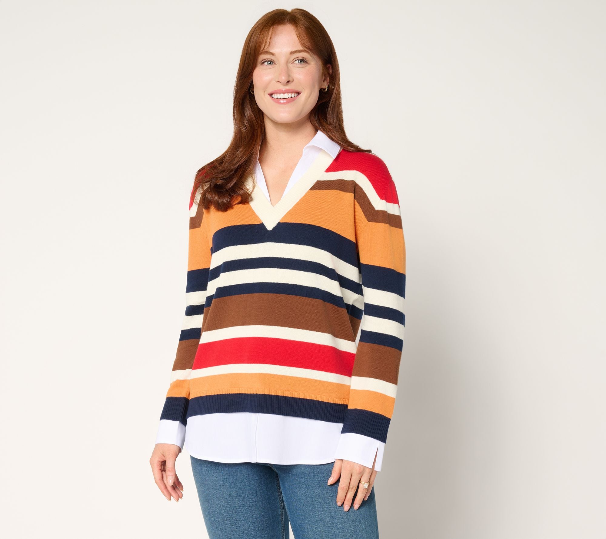 Striped Sweater Twofer - Fiery Red