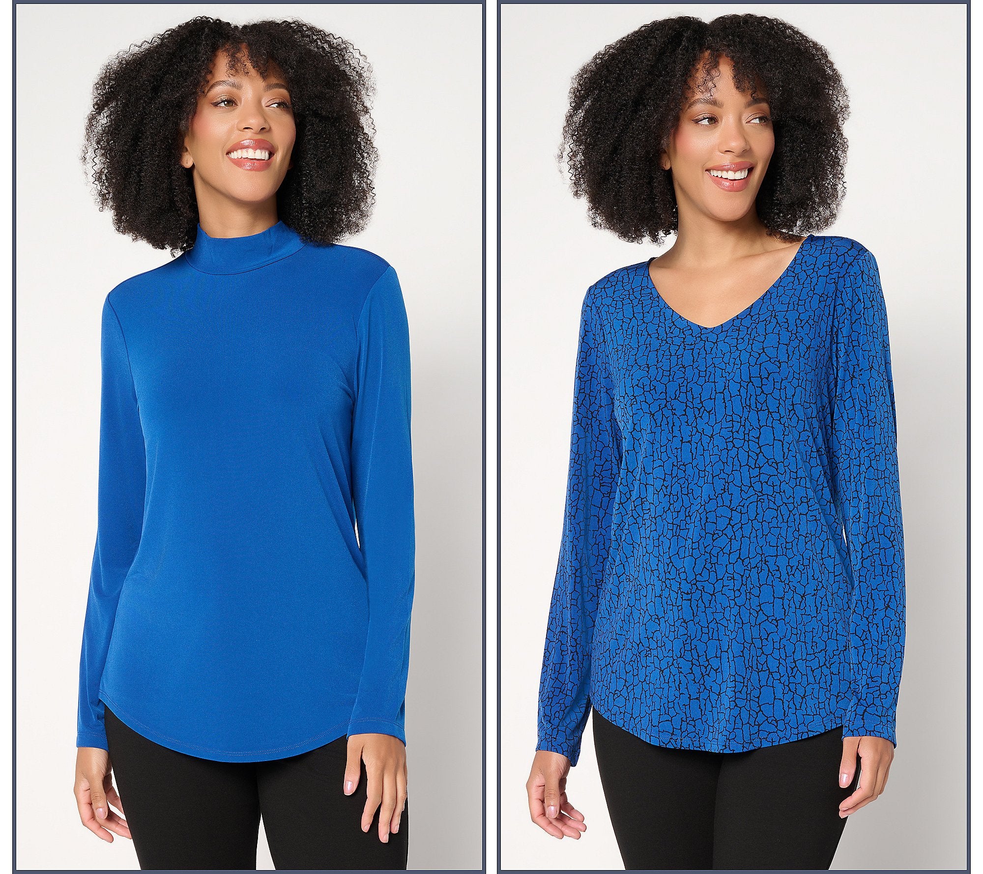 Set of 2 Print and Solid Liquid Knit Tops