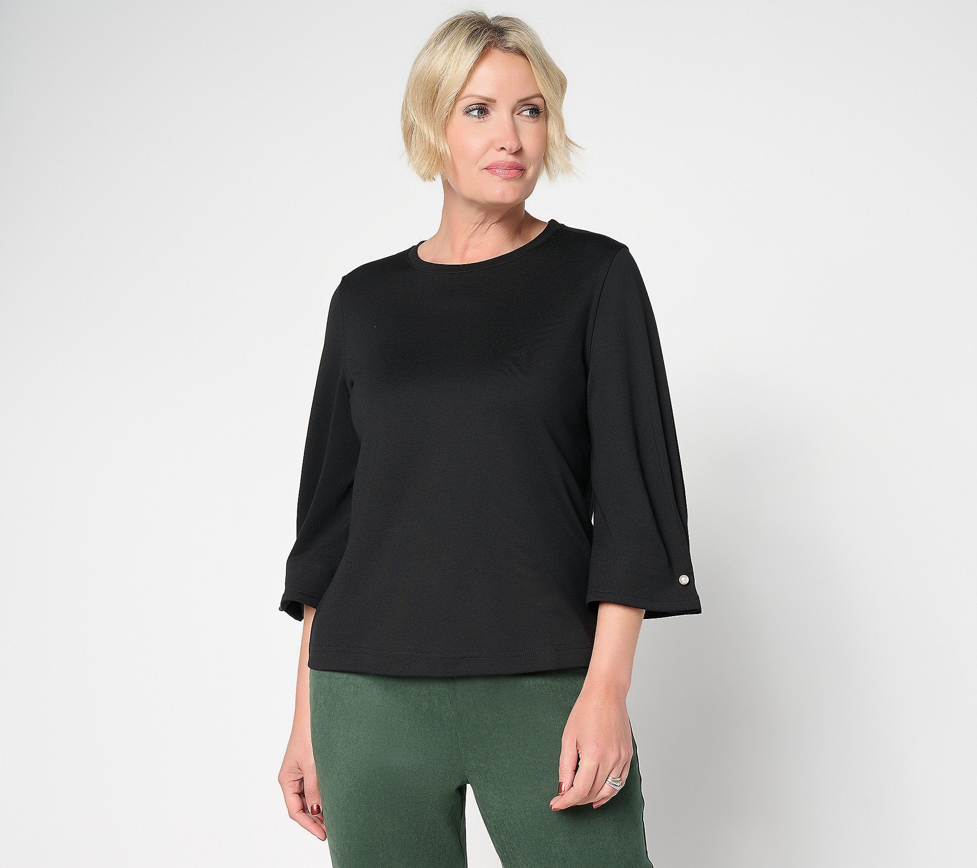 Ponte Crew Neck Top with Pearl Trim