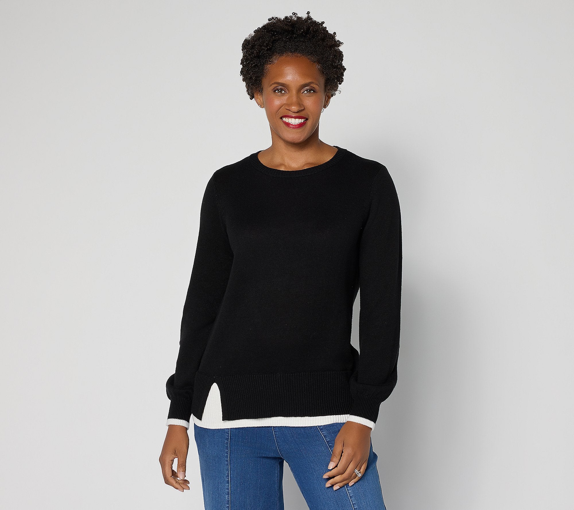 Layered Hem Side Slit Sweater