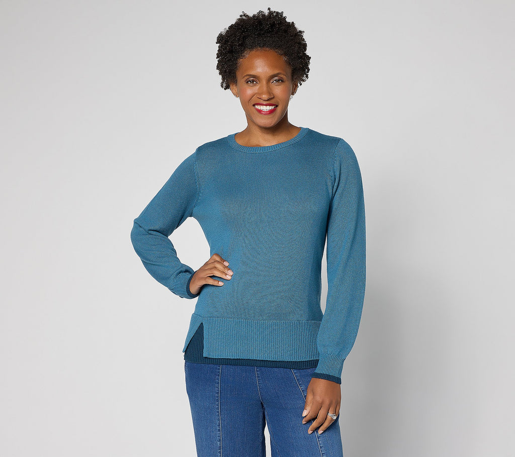 Layered Hem Side Slit Sweater