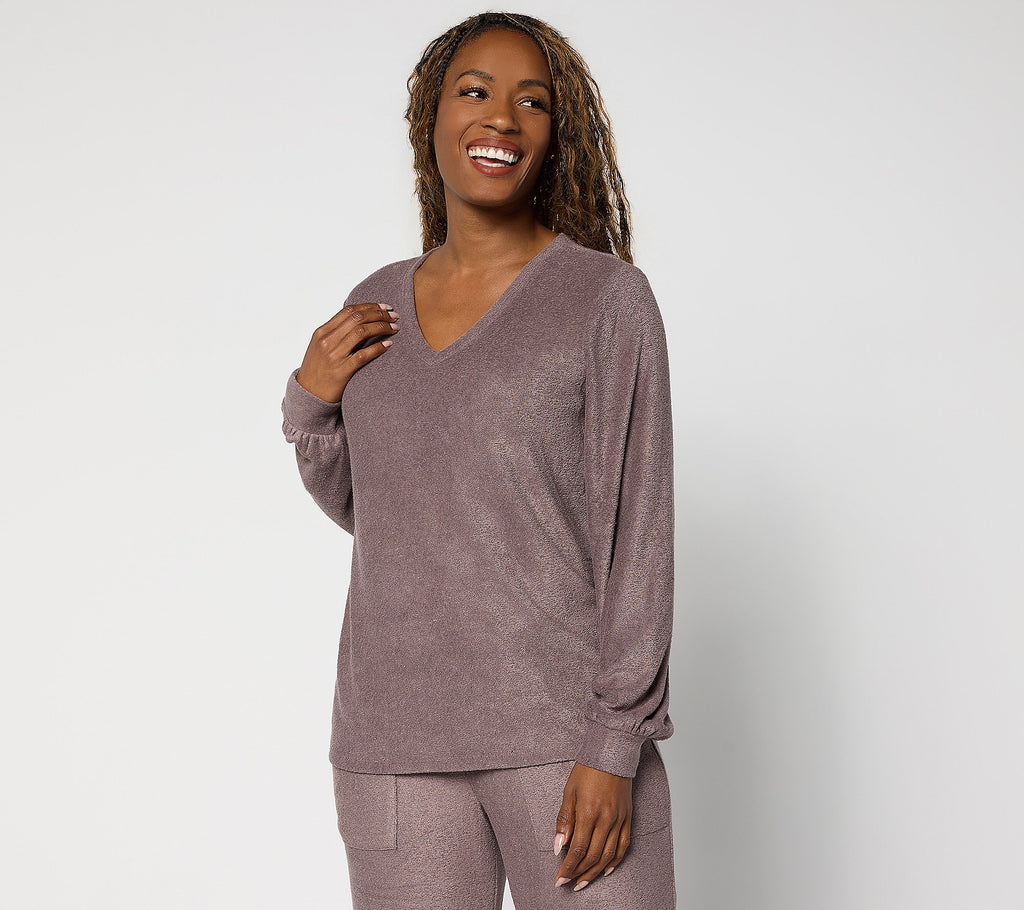 Modern Soul x Anybody Comfort Soul Knit Fleece Top w/ Support System - Dark Taupe