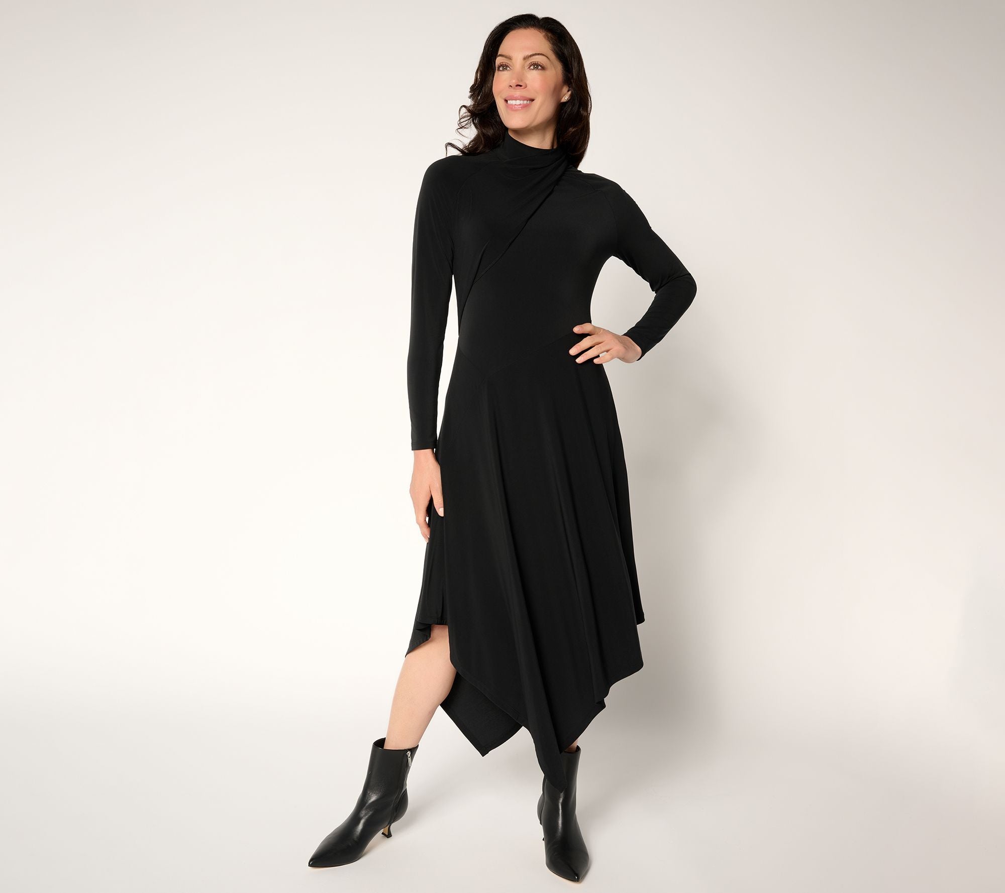 City Asymmetrical Knit Midi Dress - Black