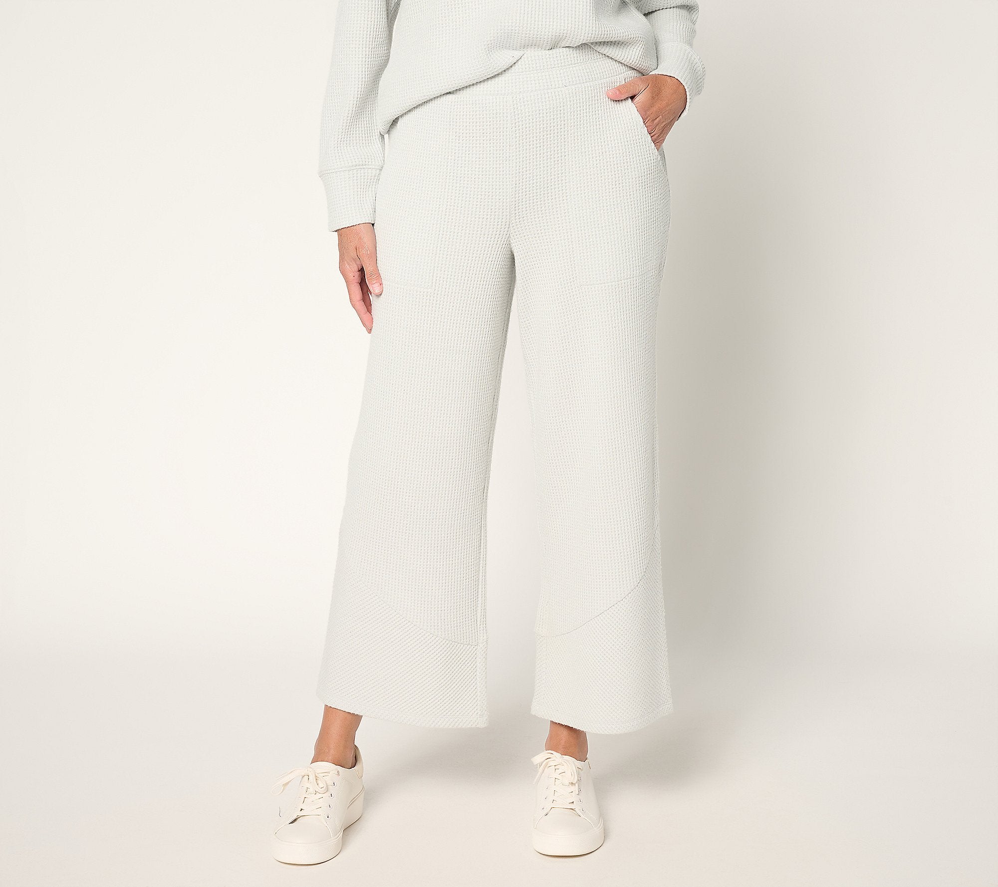 Brushed Waffle Asymmetrical Seam Wide Leg Pants