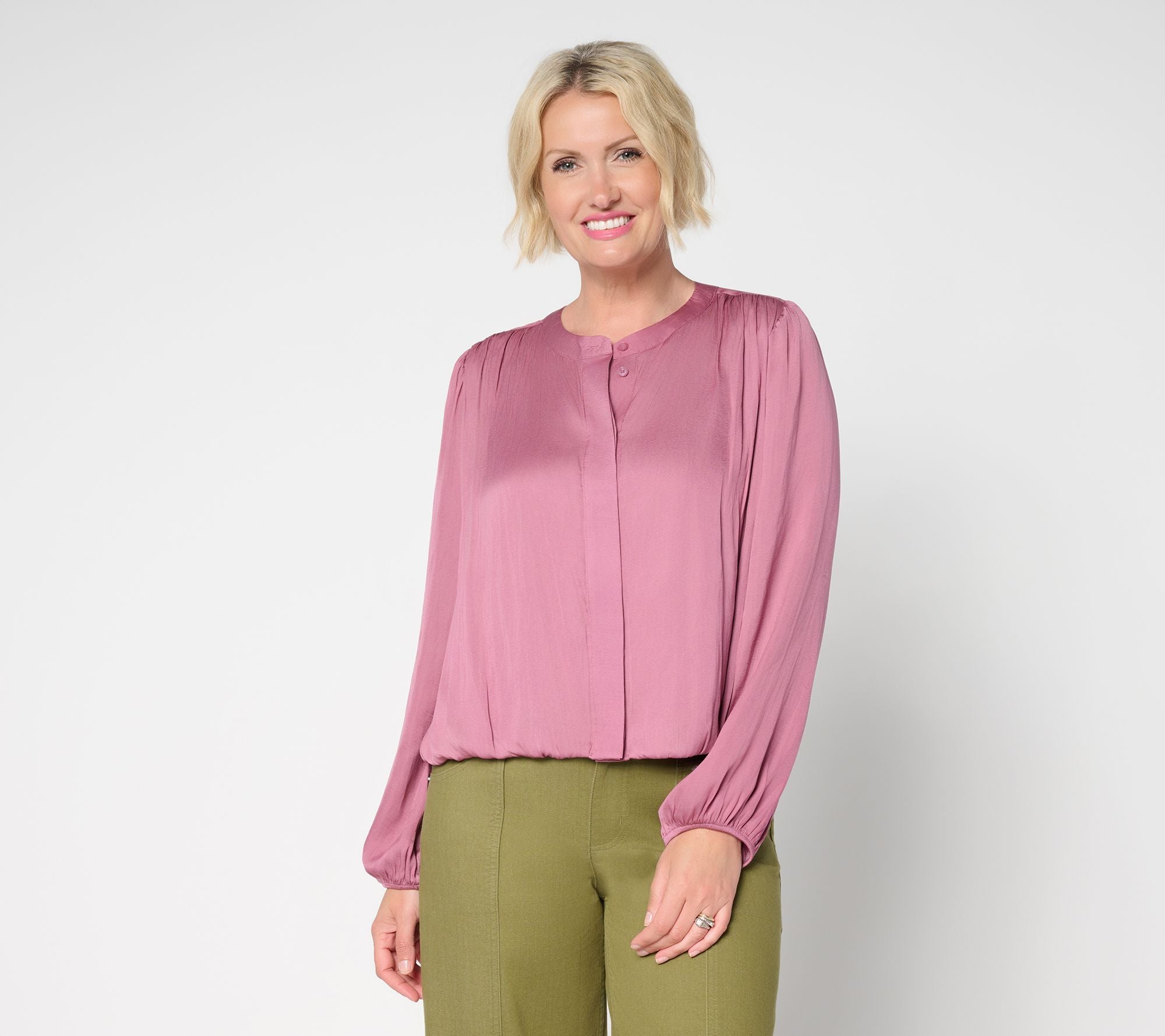 Woven Bubble Hem Blouse - Lilac Rose