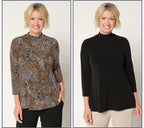 Set of 2 Print & Solid Liquid Knit Mock Neck Tops