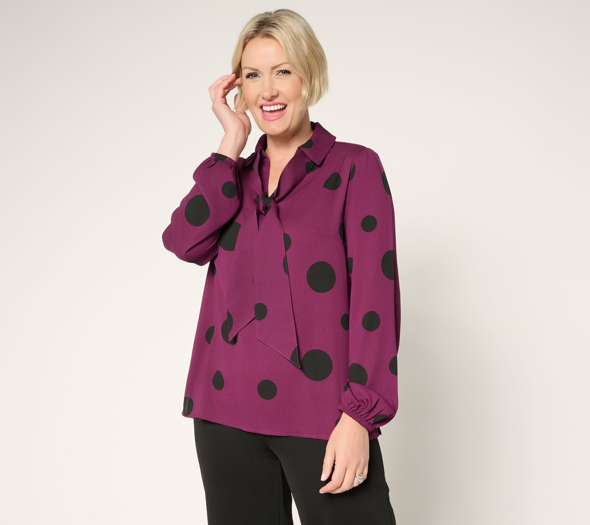 Blouson Sleeve Bow Tied Blouse - Plum Perfect