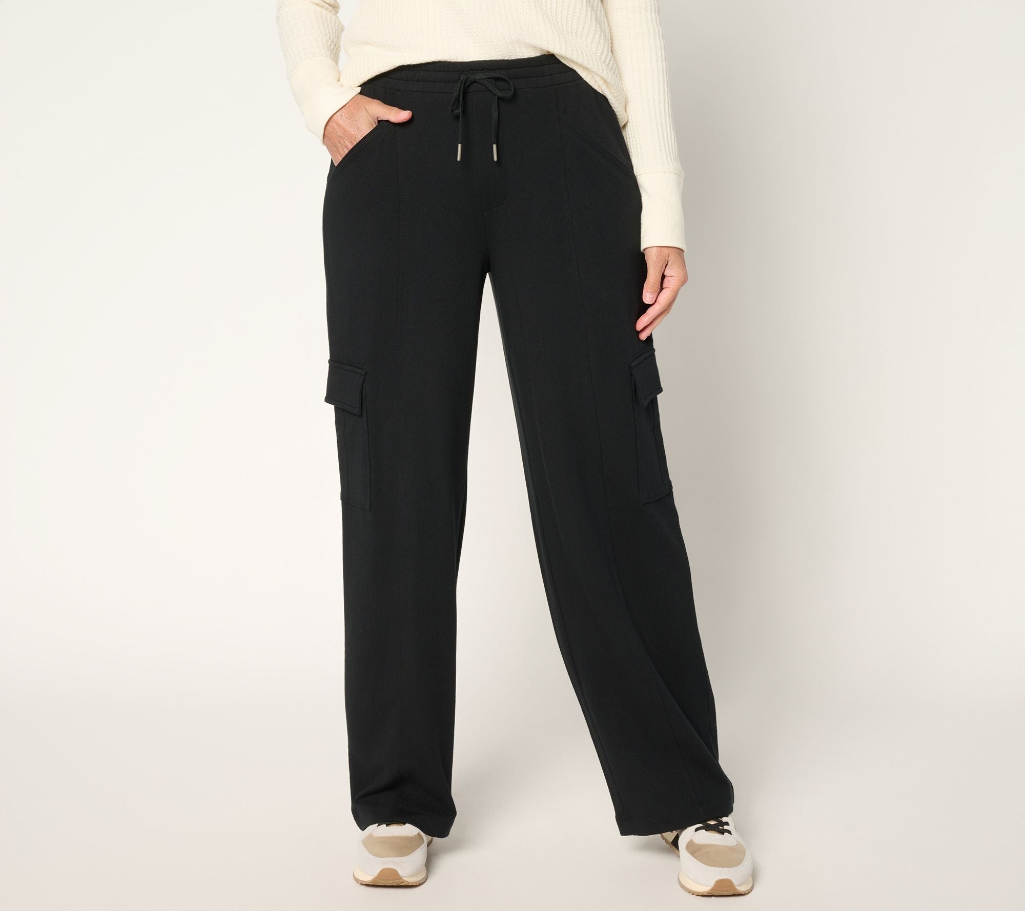 Cozy Knit French Terry Cargo Pants - Black