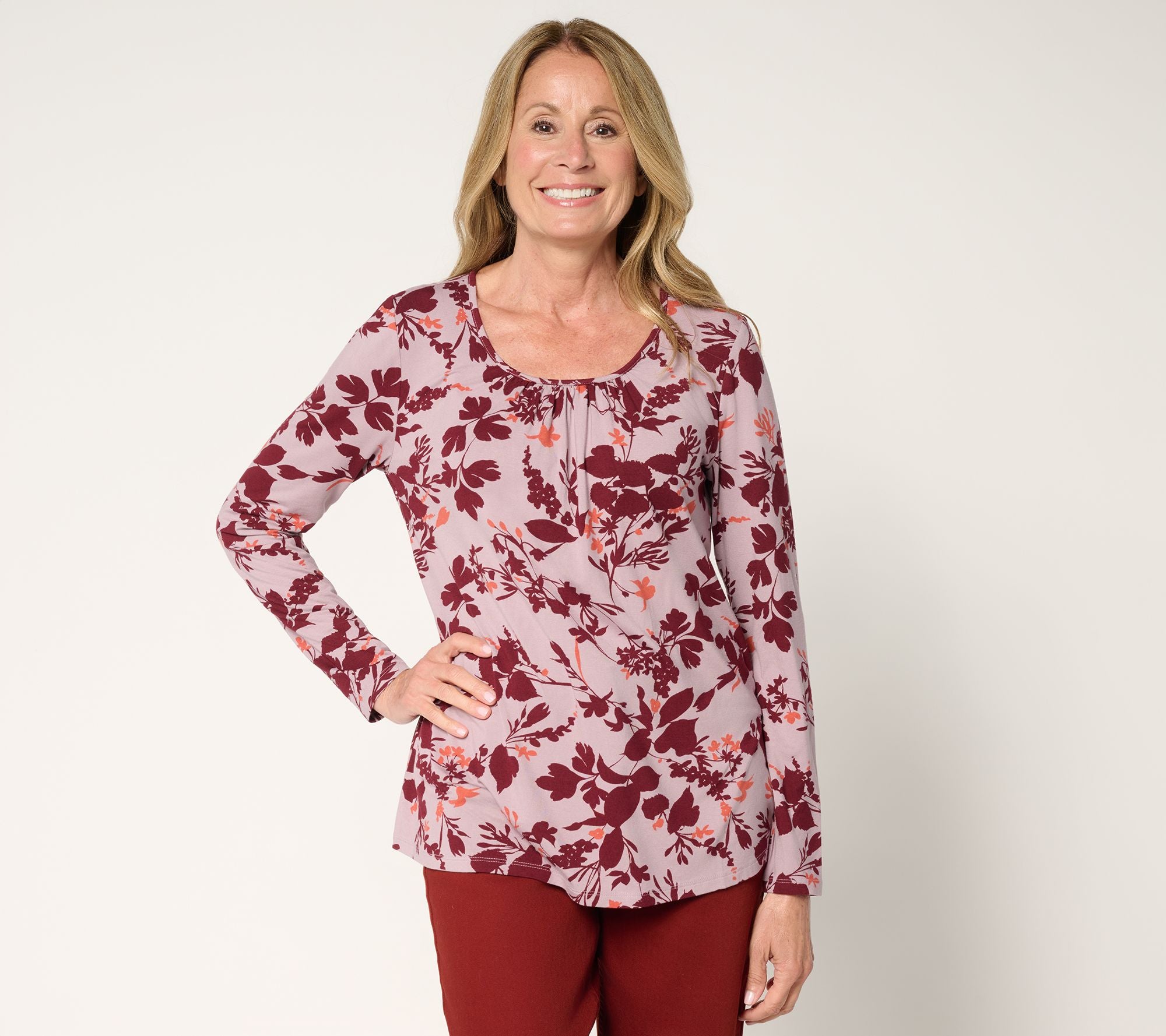 Printed Scoop Neck Rayon 230 Top - Quail