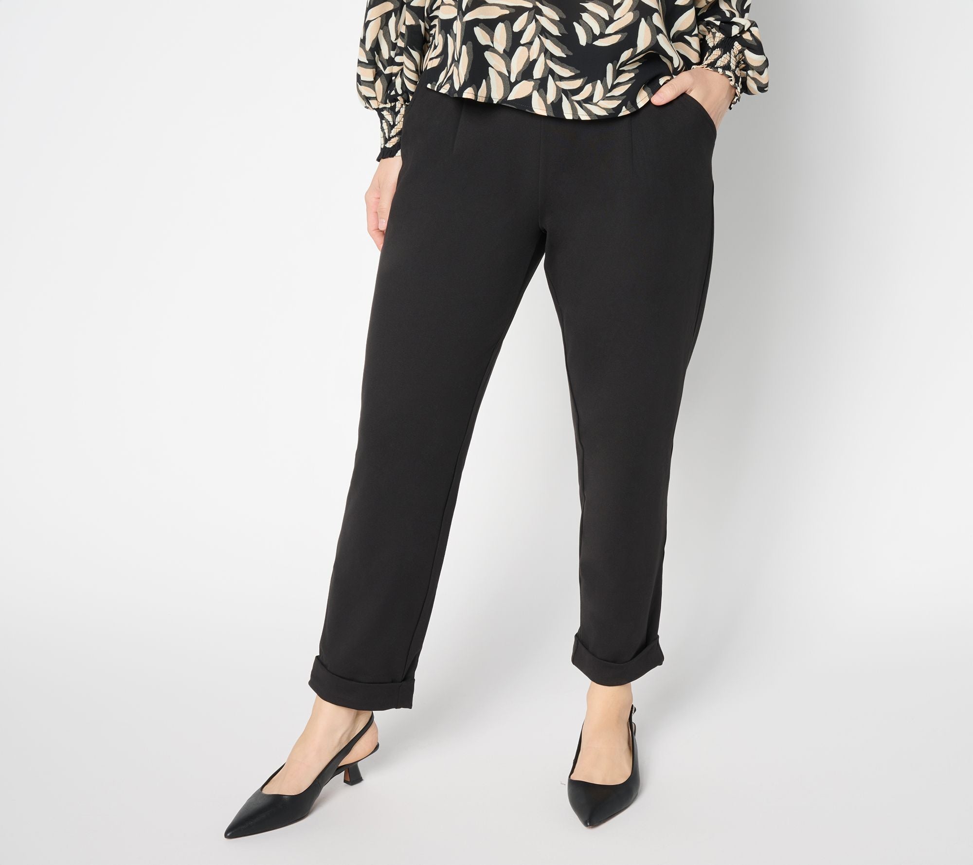 Pull-On Cuffed Pants - Very Black