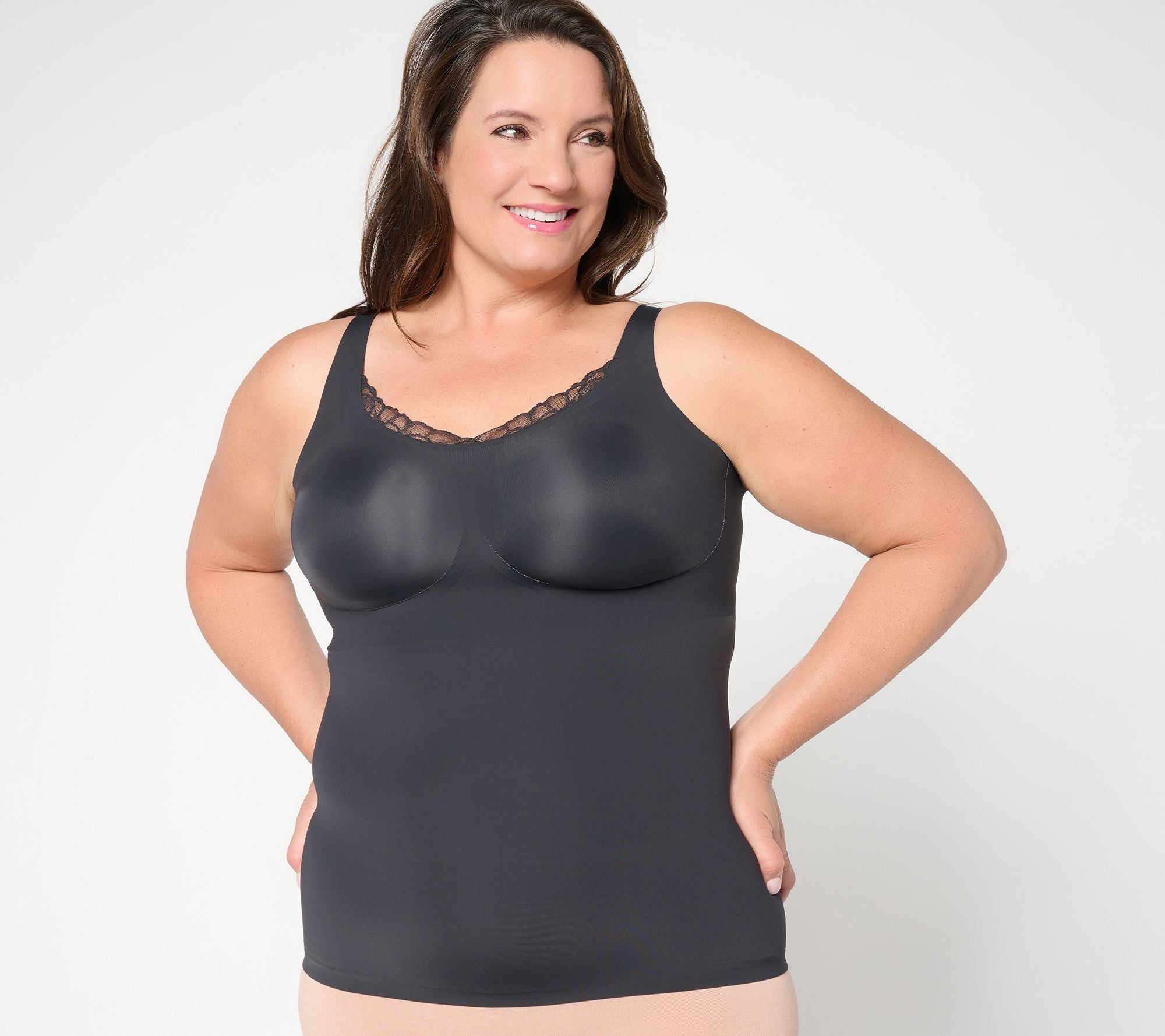 Lace Trimmed V-Neck Seamless Bra Cami - Black