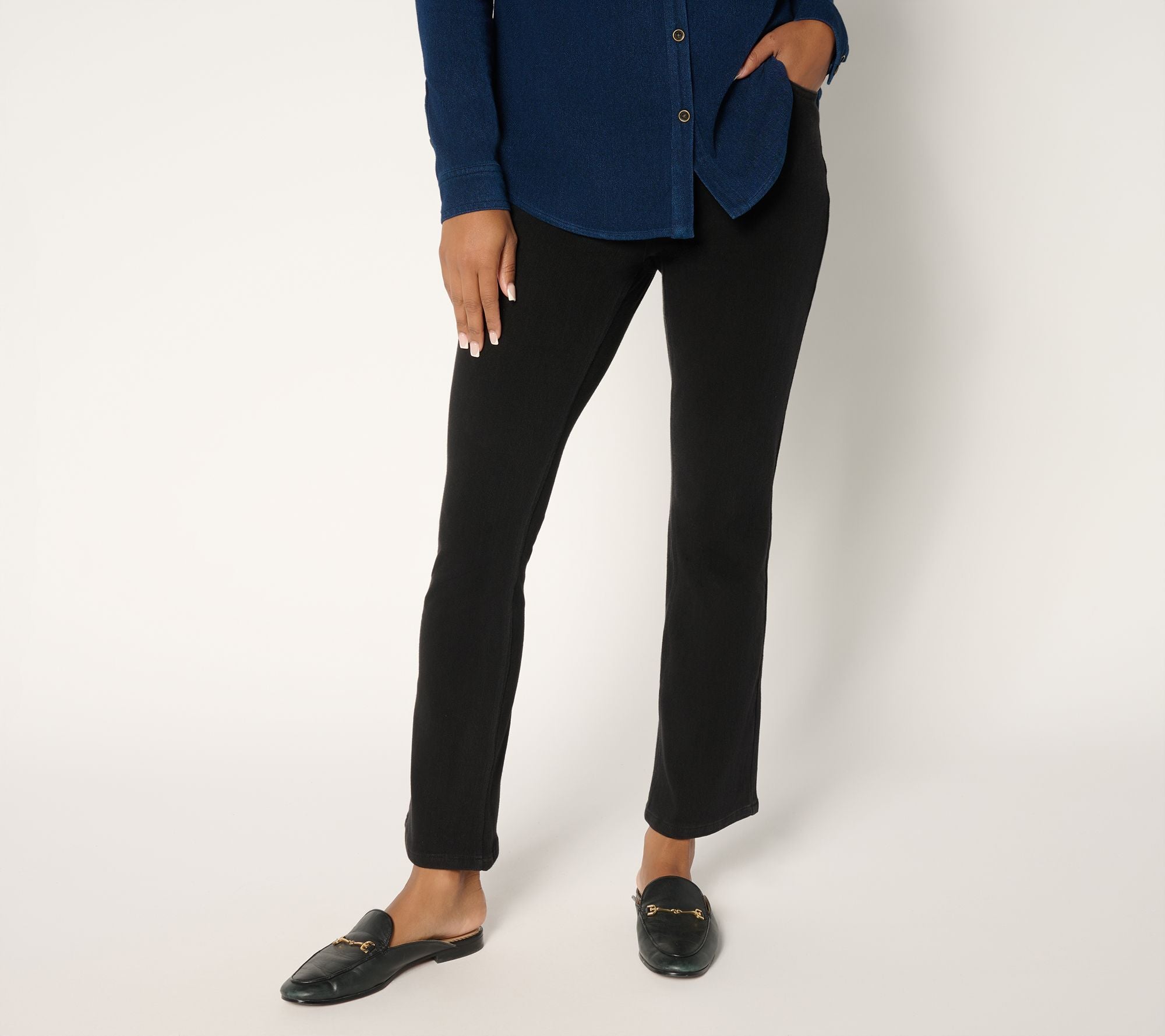 Cool Touch Denim Boot-Cut Pants - Black - Black Wash