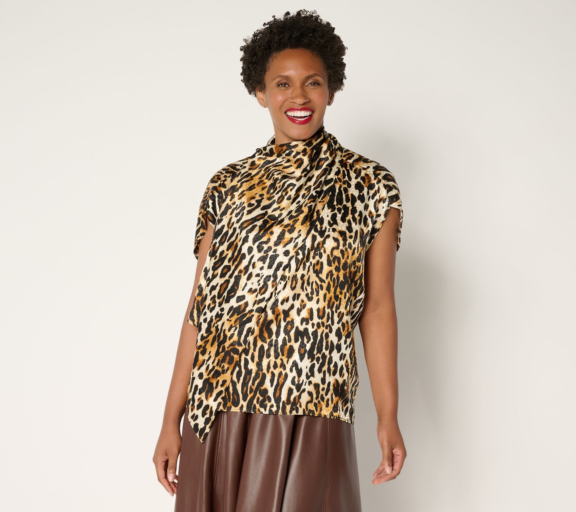 Draped Jacquard Blouse - Leopard
