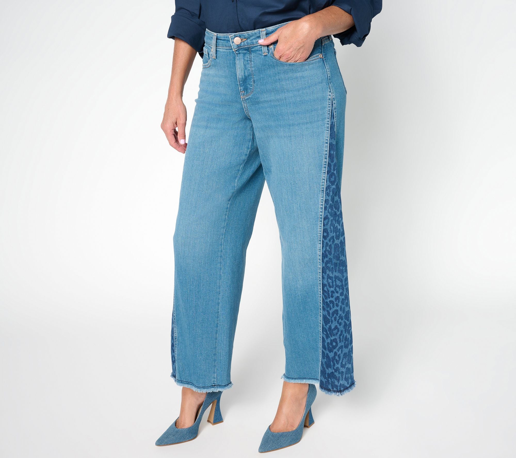 Teresa Wide Leg Jeans with contrast Sideseam Gusset - Leopard Crest