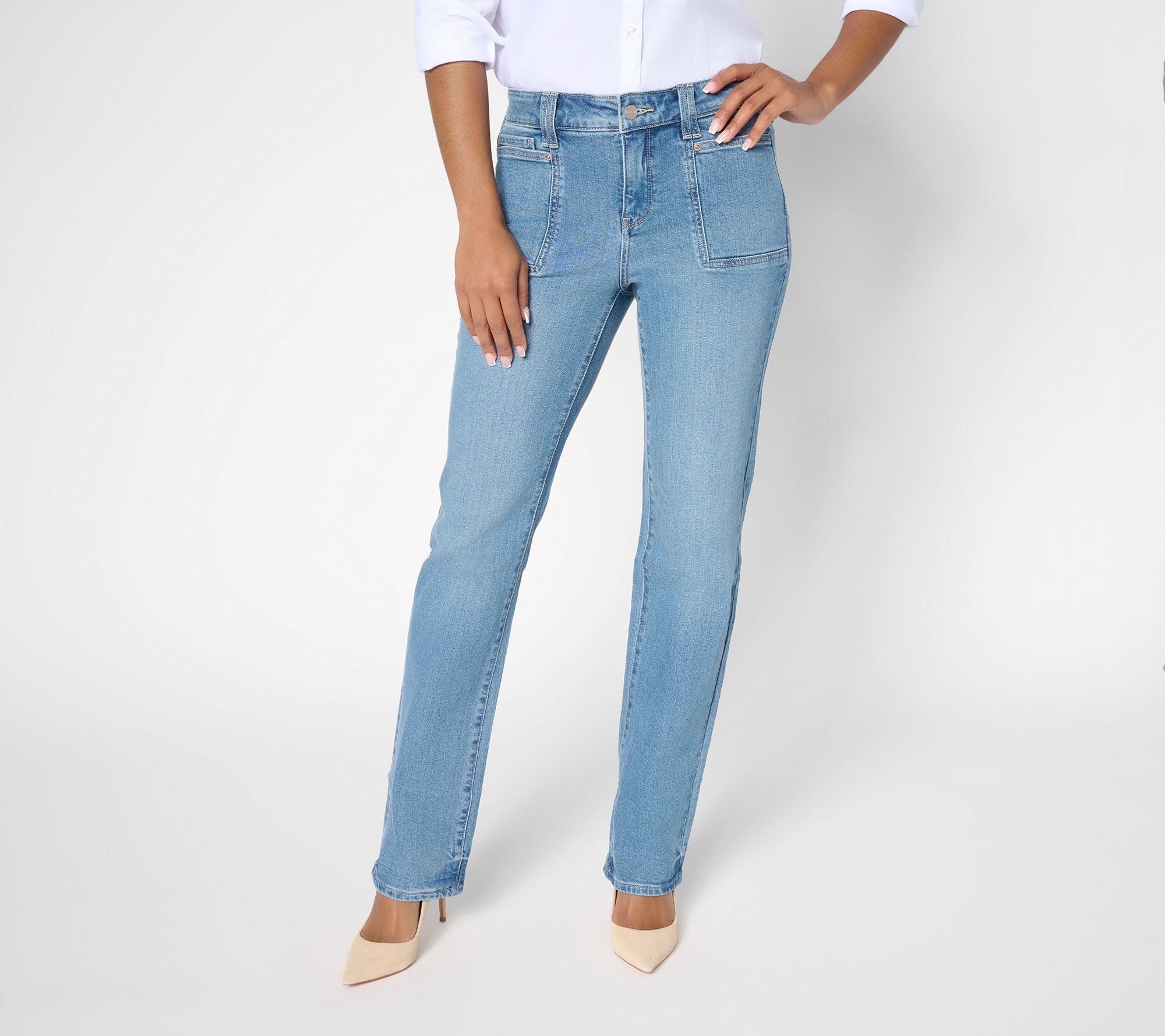 Marilyn Straight Leg Jeans with Patch Pockets - Bastille Sea