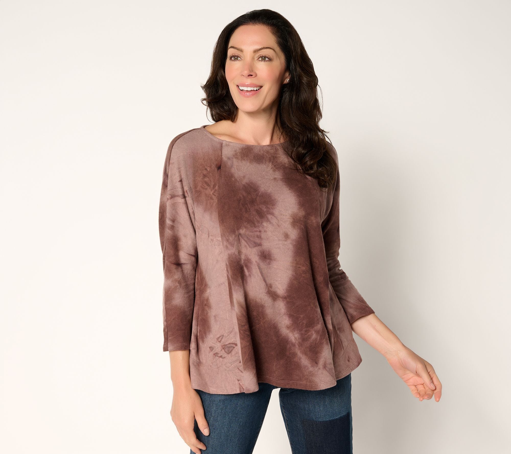 Brushed Knit Tie Dye Dolman Top - Potting Soil