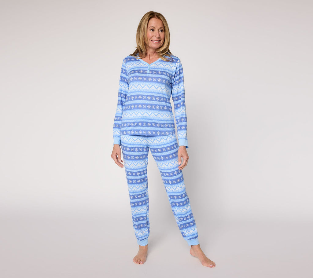 Cloud Knit Henley Printed Pajama Set - Blue Fairisle