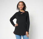 French Terry Mock Neck Tunic with Plaid Trim