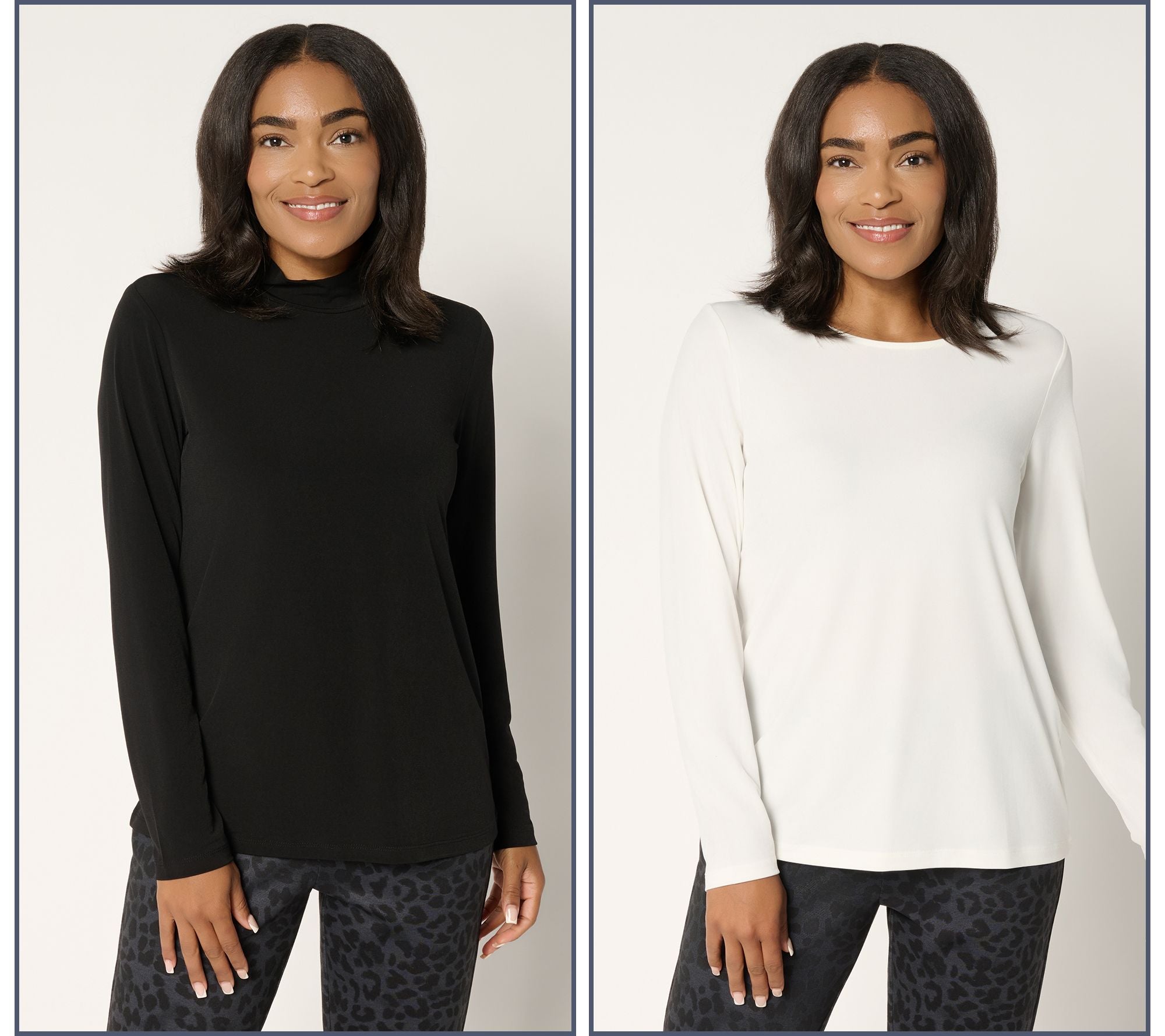 Modern Essentials Set of 2 Liquid Knit Tops - Cream/Black