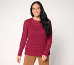 Knit Lace Crew Neck Long-Sleeve Top - Burgundy Berry