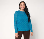 Knit Lace Crew Neck Long-Sleeve Top - Teal Gaze