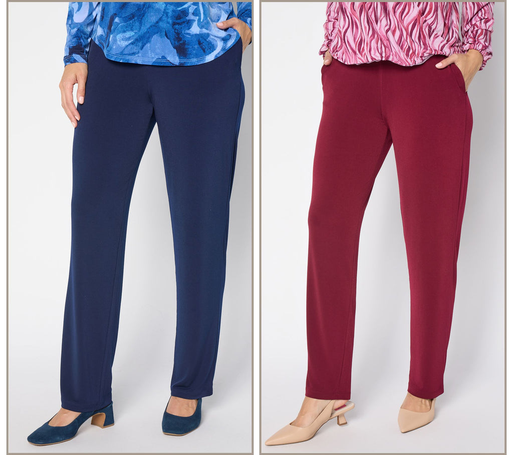 Essentials Set of 2 Liquid Knit Pants - Garnet/Navy