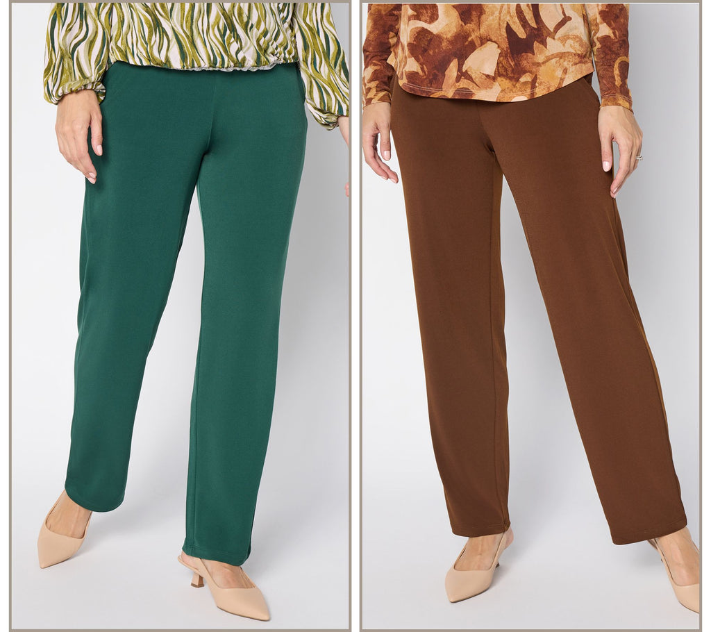 Essentials Set of 2 Liquid Knit Pants - Cocoa/Evergreen