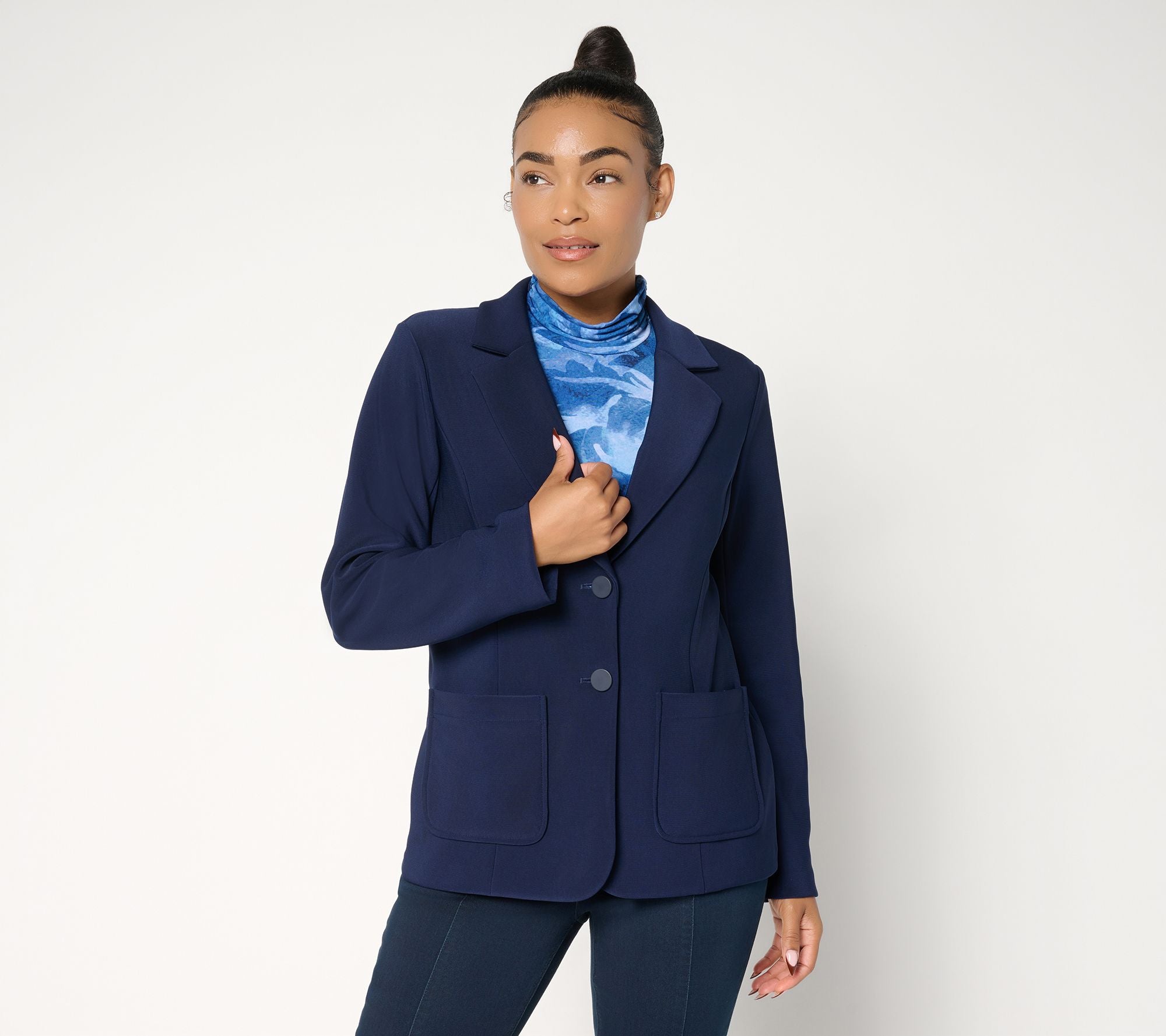 Brushed Back LK Fusion Notch Collar Blazer - Navy