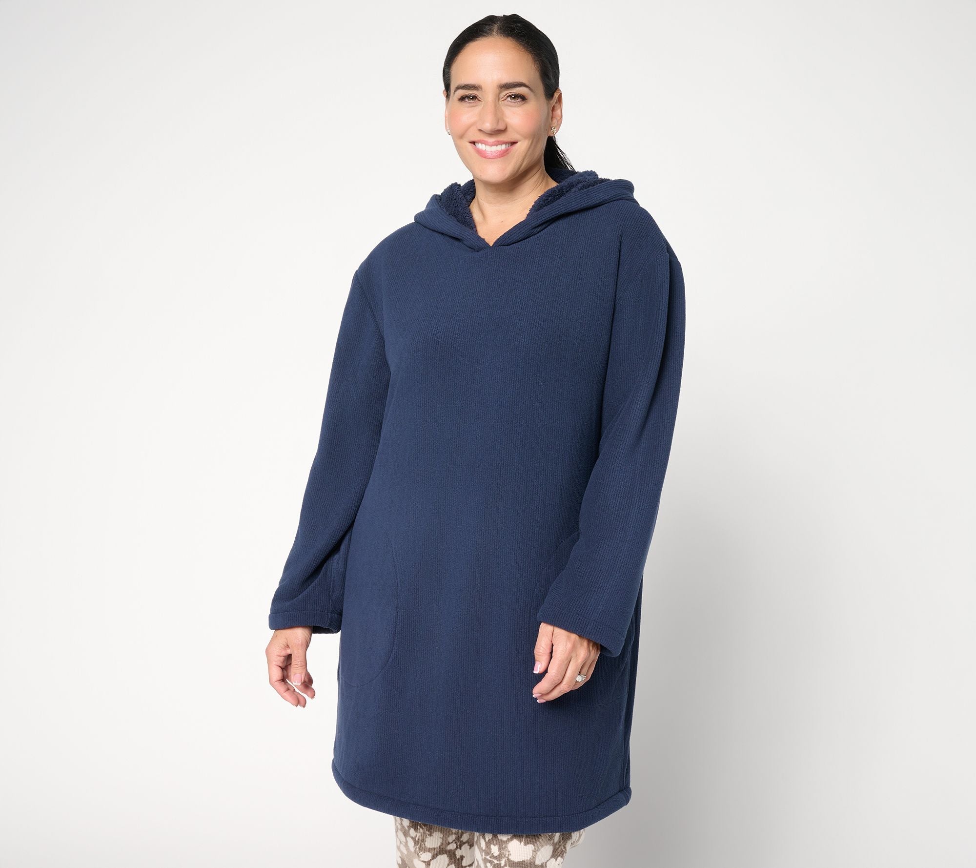 Berkshire Homewear Ribbed Microfleece Oversized Hoodie - Midnight Blue