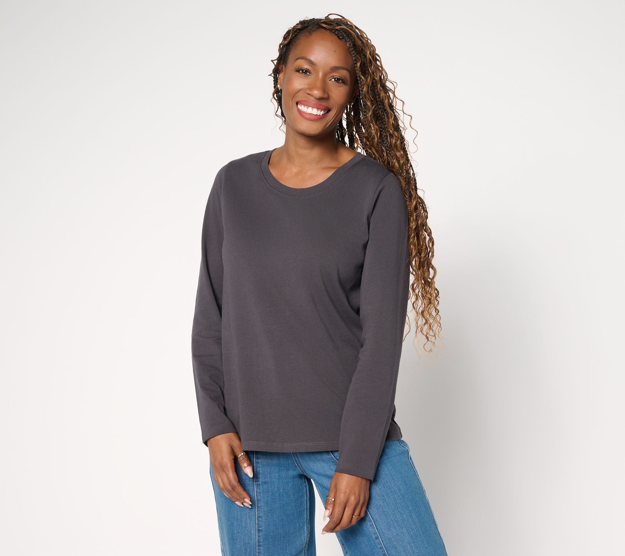 100% Cotton Long Sleeve Everyday Tee - Phantom