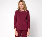 Luxe Modal Beaded Neck 3/4 Sleeve Top