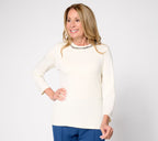 Luxe Modal Beaded Neck 3/4 Sleeve Top - Whipped Cream