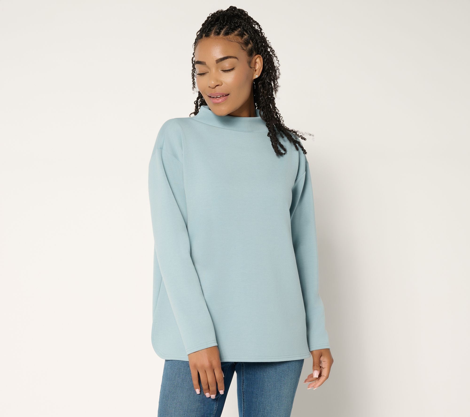 Signature Comfort Stretch Modern Funnel Neck Top - Arona Blue