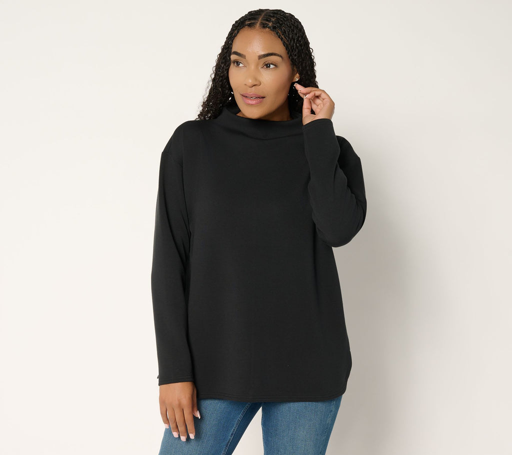 Signature Comfort Stretch Modern Funnel Neck Top - Caviar