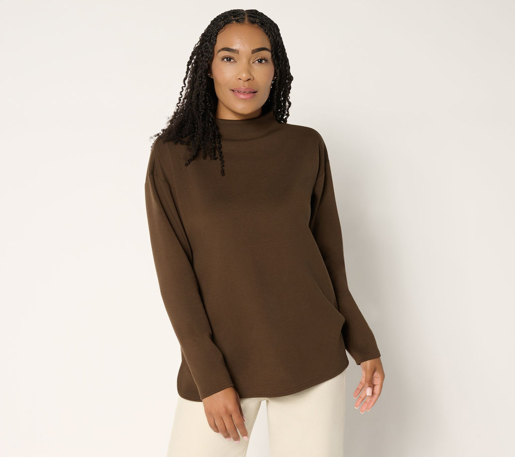 Signature Comfort Stretch Modern Funnel Neck Top - Demitasse