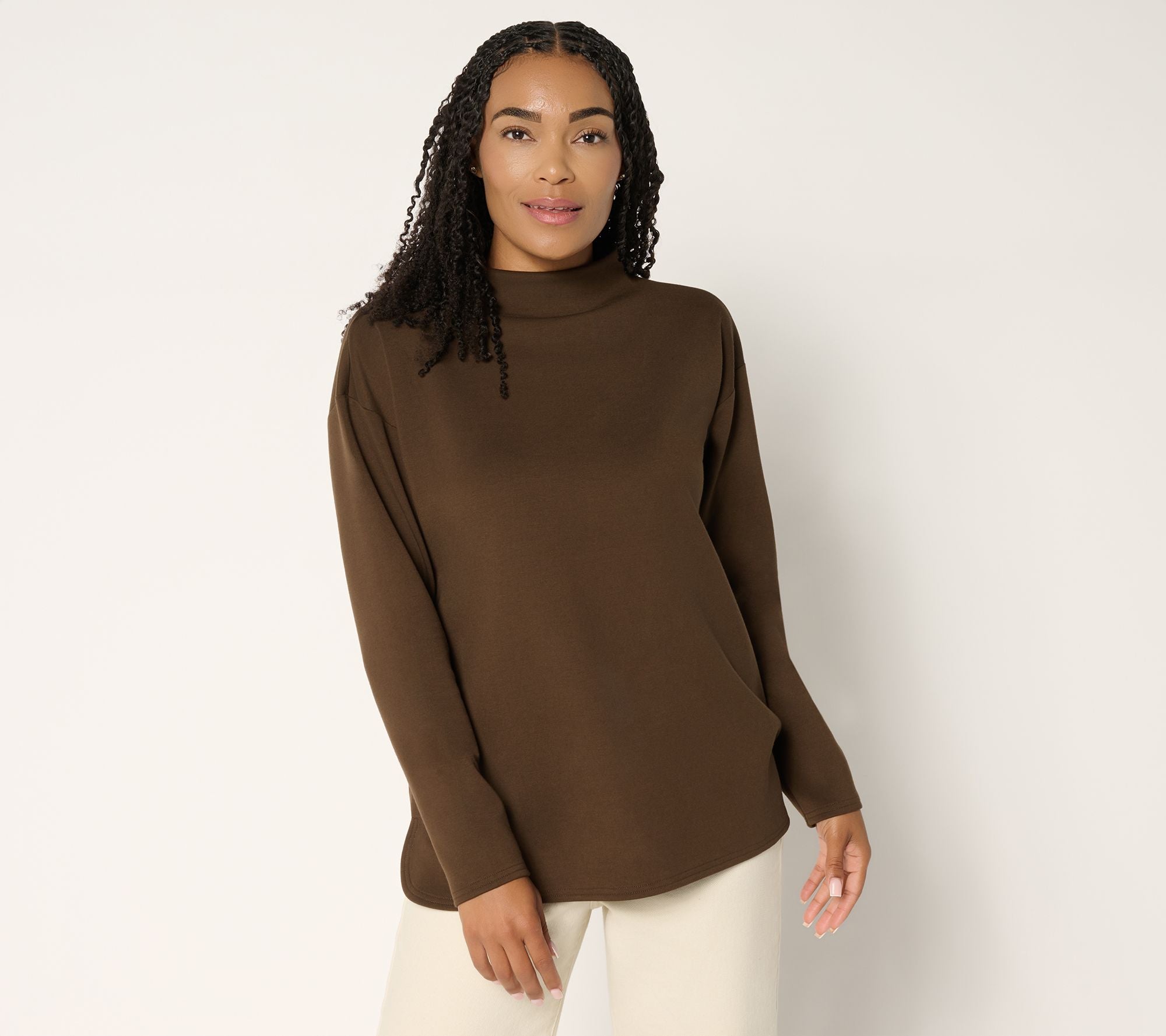 Signature Comfort Stretch Modern Funnel Neck Top - Demitasse