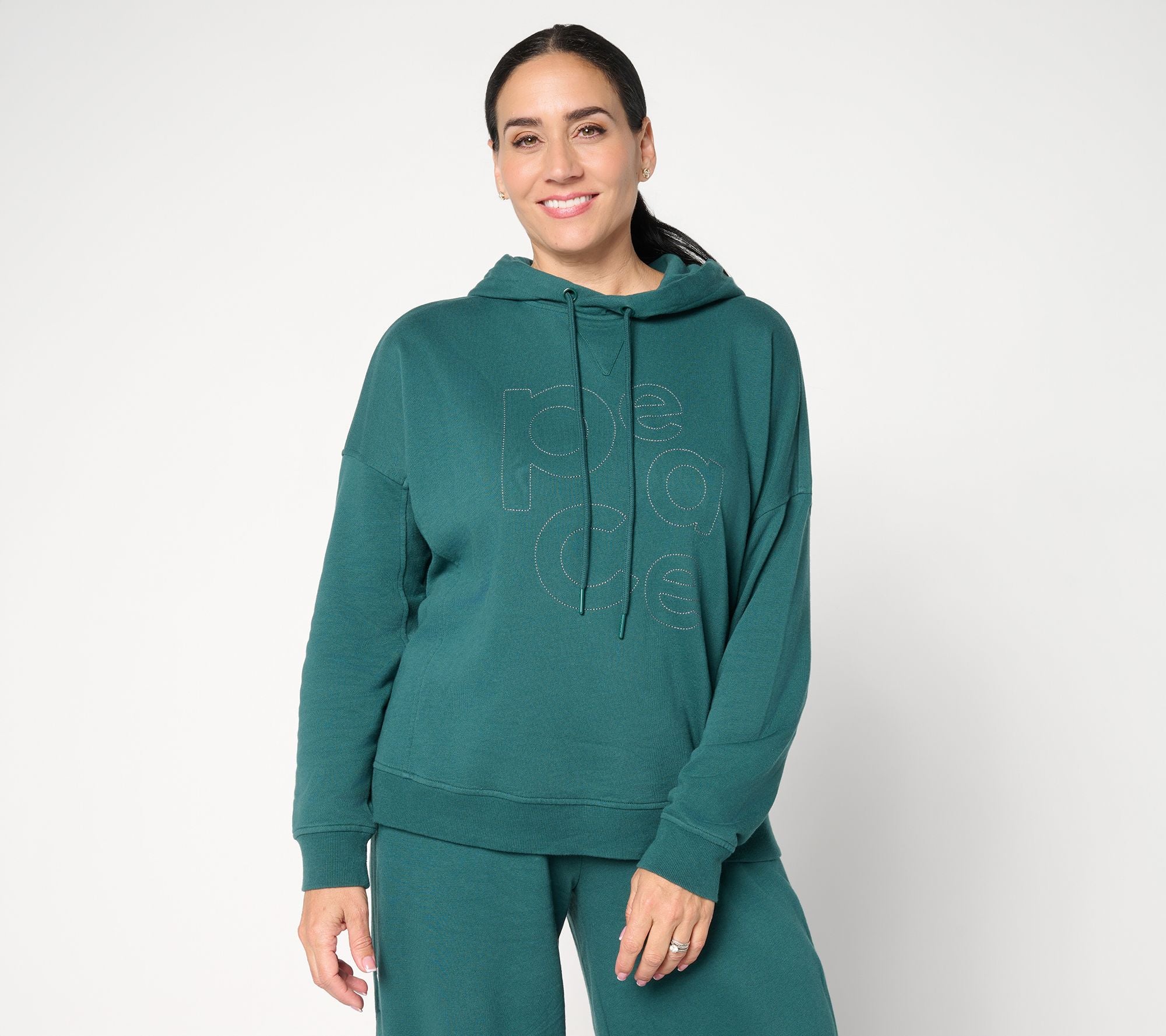 French Terry Embroidered Graphic Hoodie - Deep Pine