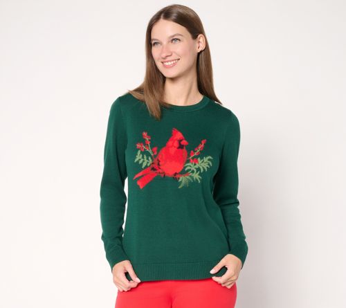 Cotton Intarsia Cardinal Crewneck Sweater